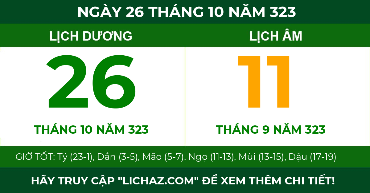 lịch âm ngày 26 tháng 10 năm 323