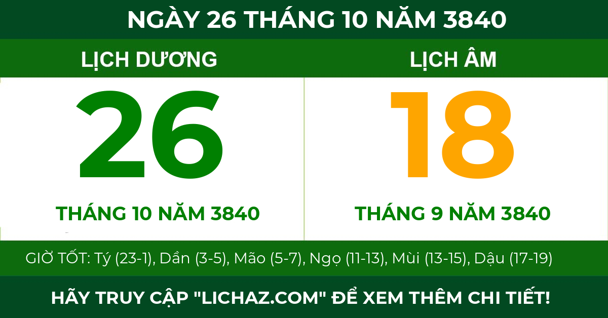 lịch âm ngày 26 tháng 10 năm 3840