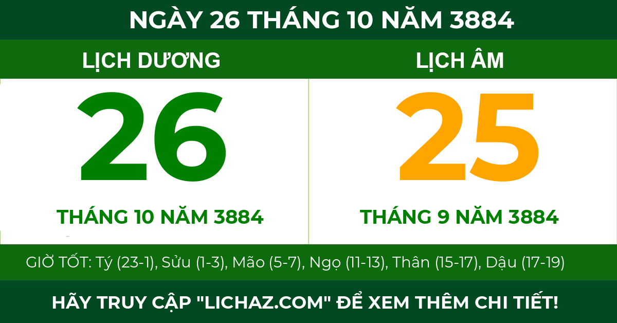 lịch âm ngày 26 tháng 10 năm 3884