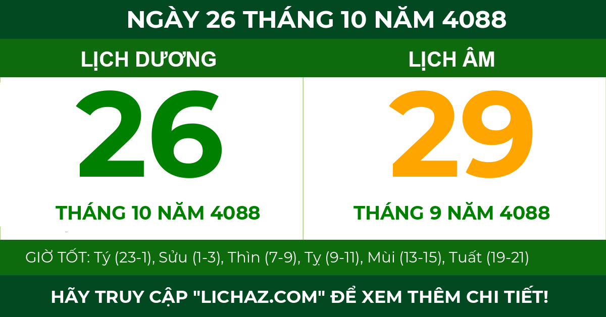 lịch âm ngày 26 tháng 10 năm 4088