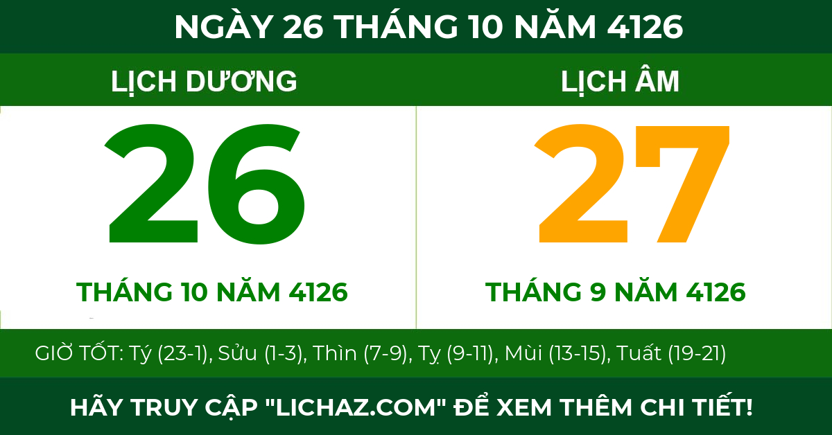 lịch âm ngày 26 tháng 10 năm 4126