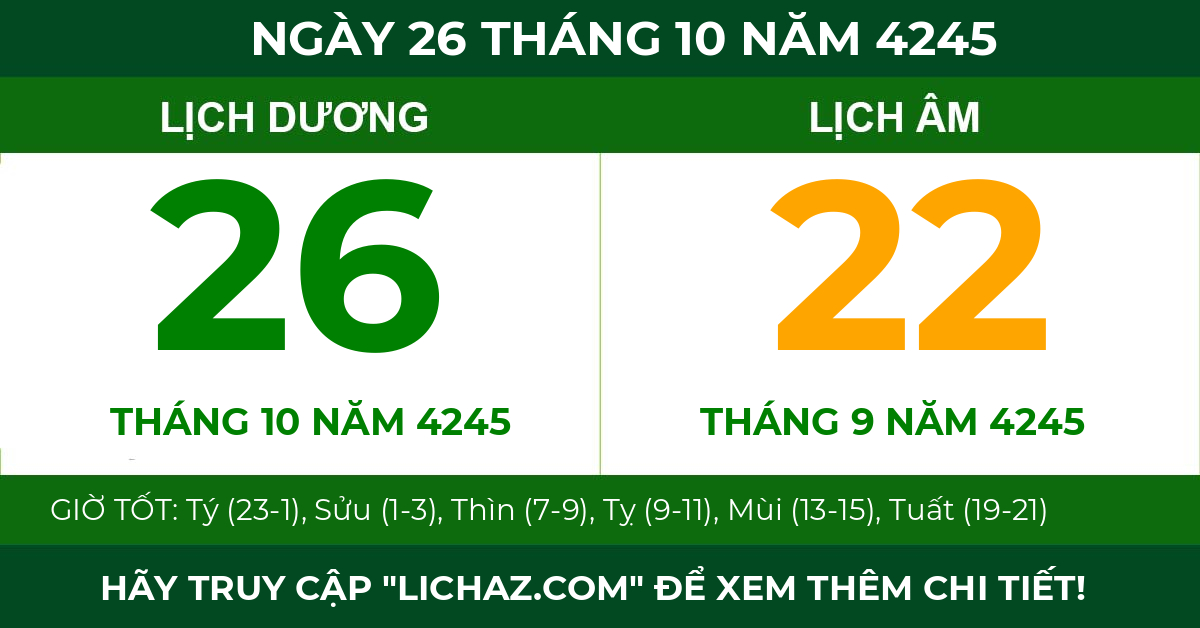 lịch âm ngày 26 tháng 10 năm 4245