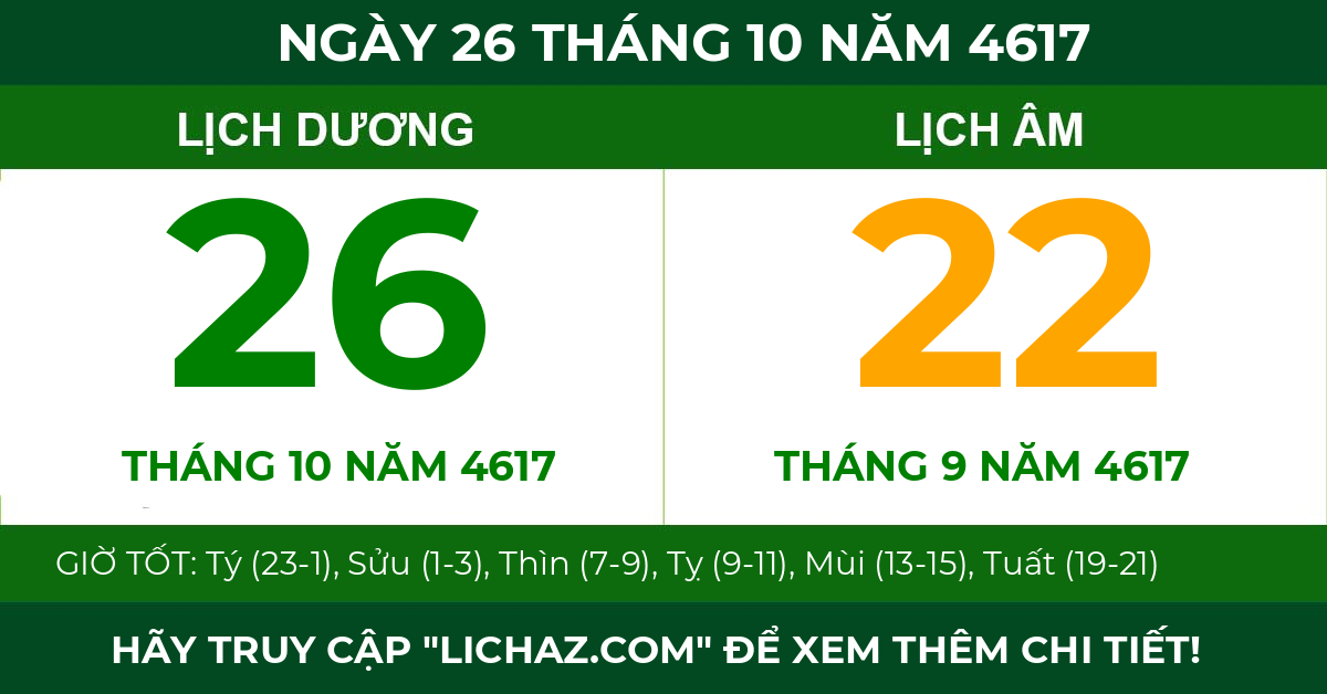 lịch âm ngày 26 tháng 10 năm 4617