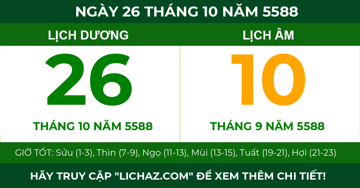 lịch âm ngày 26 tháng 10 năm 5588