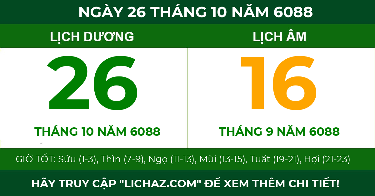 lịch âm ngày 26 tháng 10 năm 6088