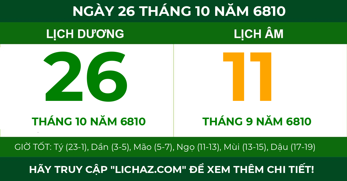 lịch âm ngày 26 tháng 10 năm 6810