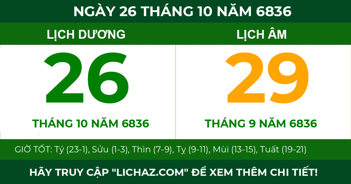 lịch âm ngày 26 tháng 10 năm 6836