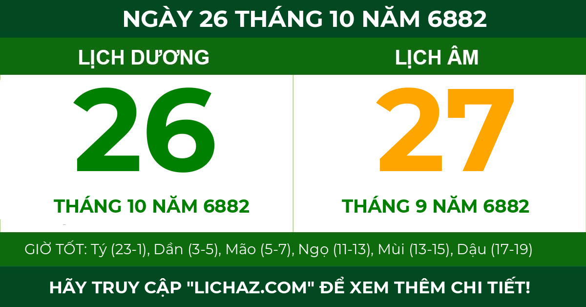 lịch âm ngày 26 tháng 10 năm 6882