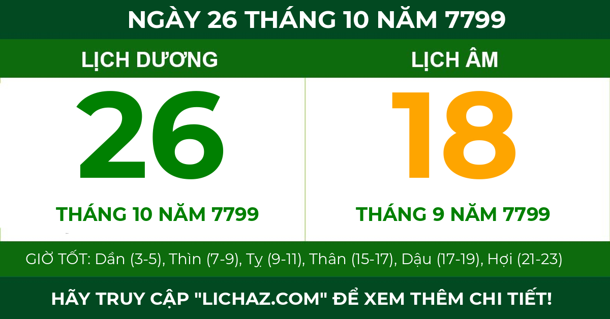 lịch âm ngày 26 tháng 10 năm 7799