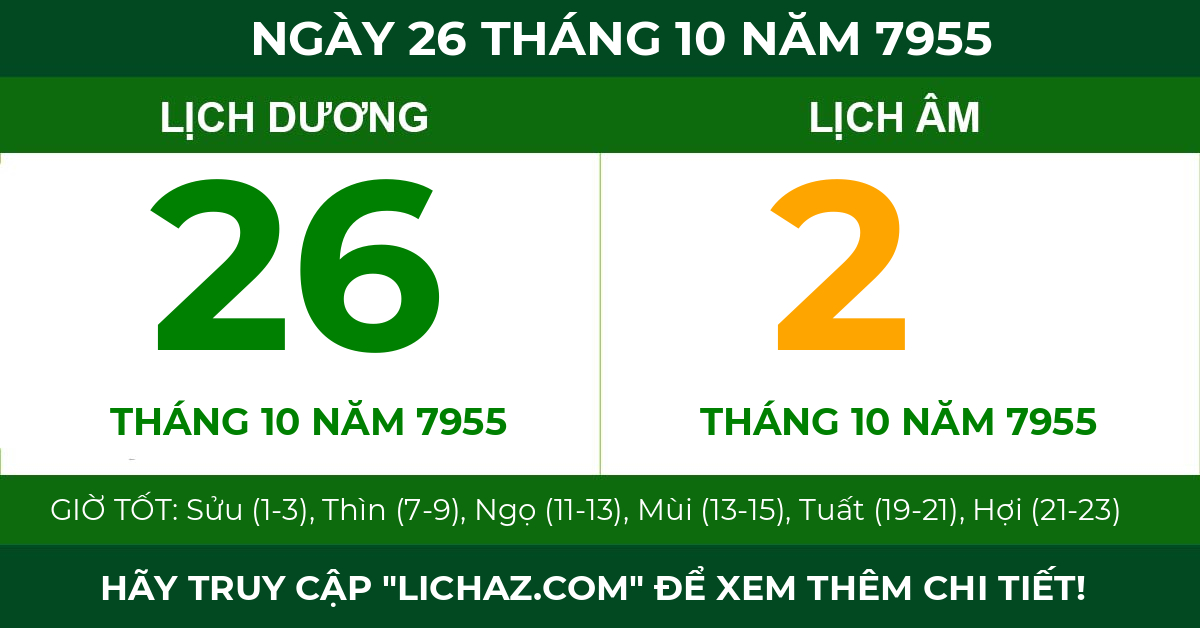 lịch âm ngày 26 tháng 10 năm 7955