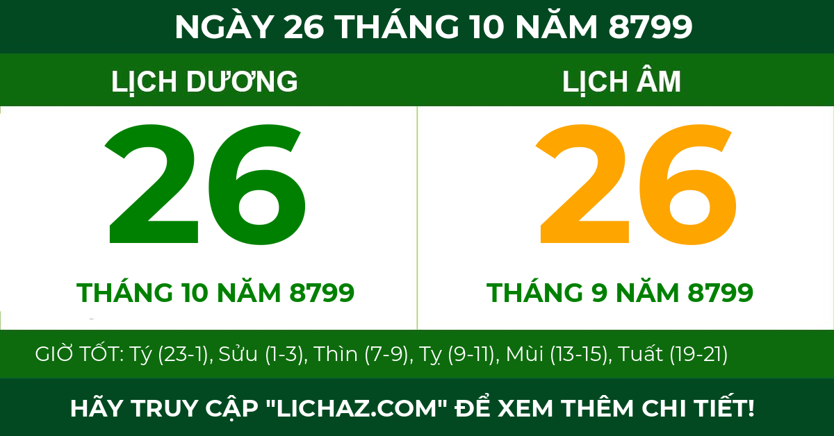 lịch âm ngày 26 tháng 10 năm 8799
