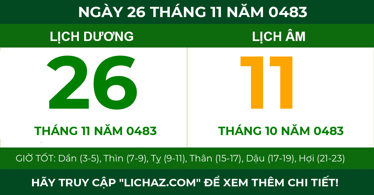 lịch âm ngày 26 tháng 11 năm 0483