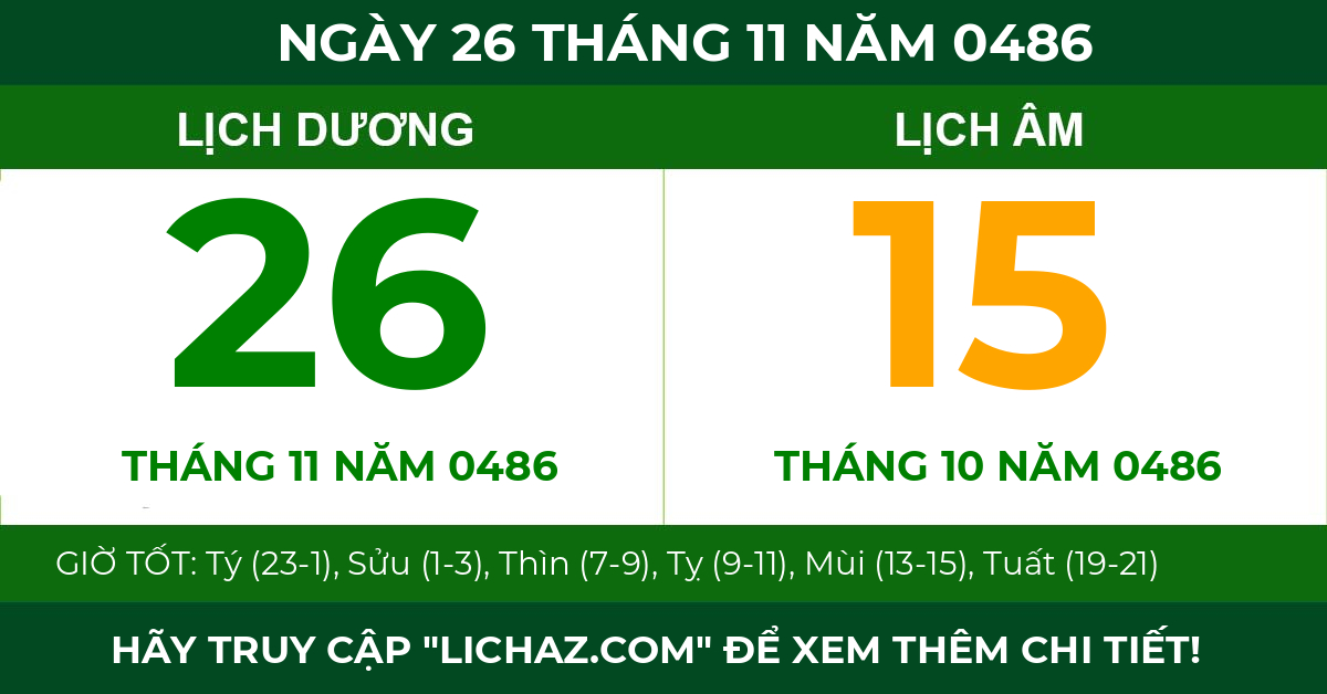 lịch âm ngày 26 tháng 11 năm 0486