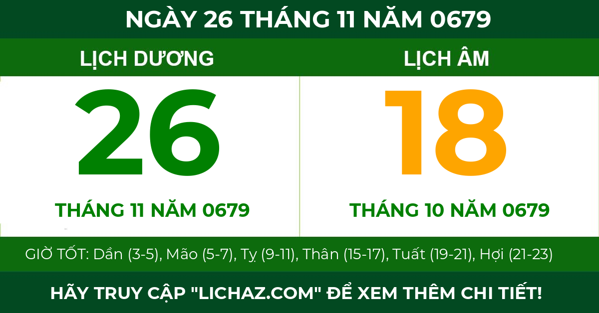 lịch âm ngày 26 tháng 11 năm 0679