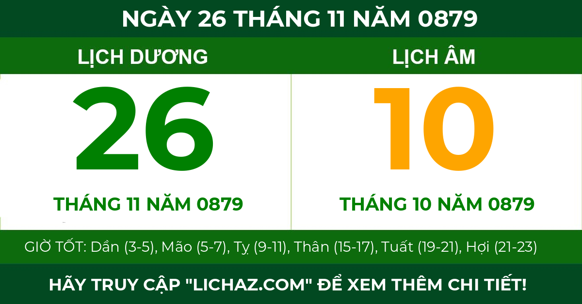 lịch âm ngày 26 tháng 11 năm 0879