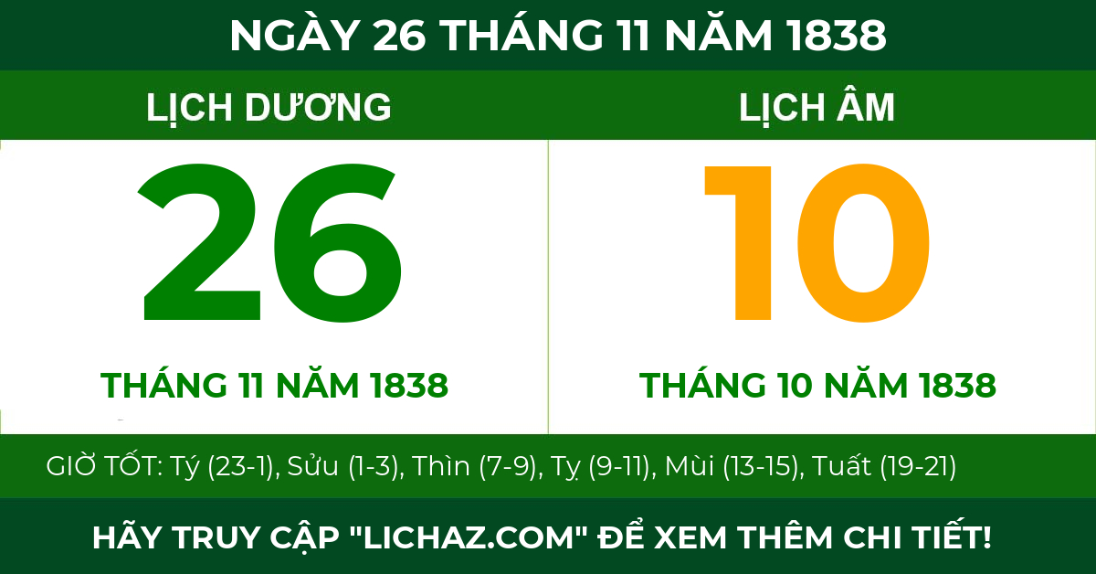 lịch âm ngày 26 tháng 11 năm 1838