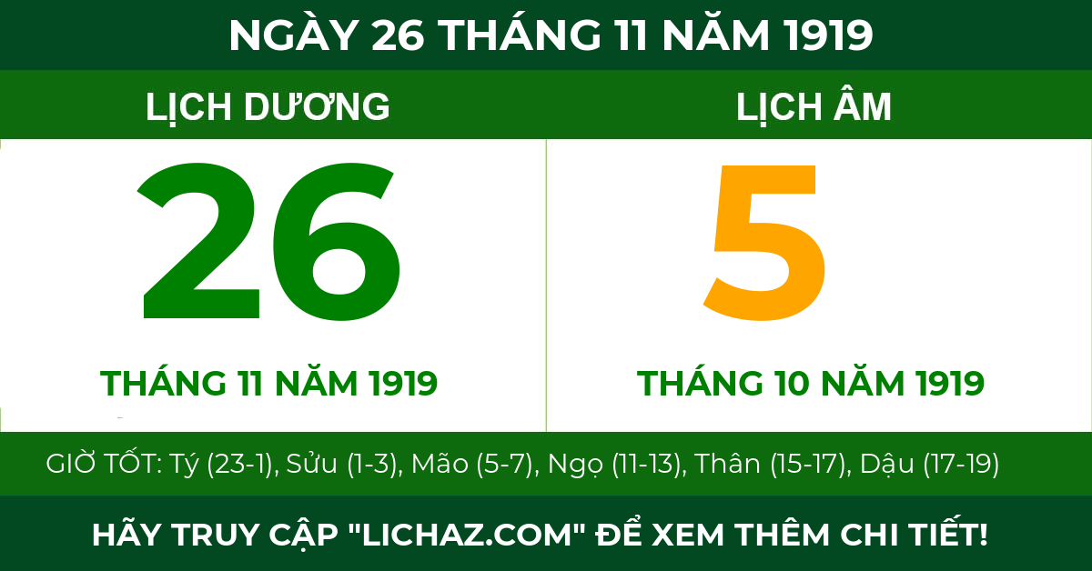 lịch âm ngày 26 tháng 11 năm 1919