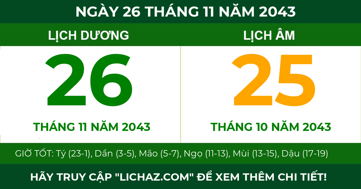 lịch âm ngày 26 tháng 11 năm 2043