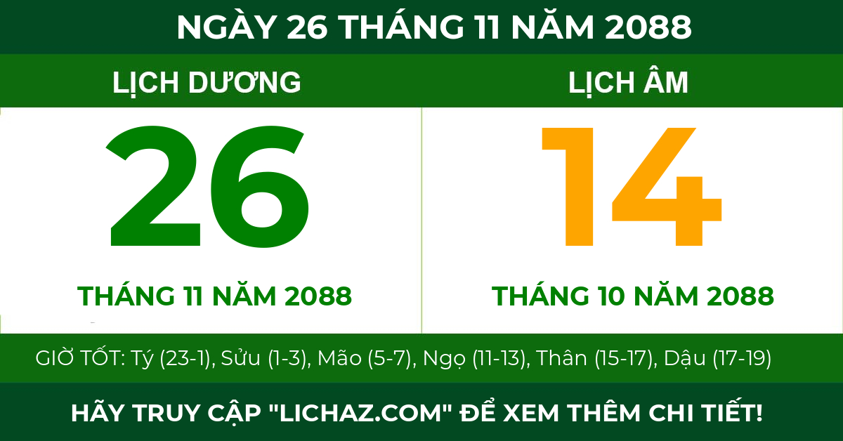 lịch âm ngày 26 tháng 11 năm 2088
