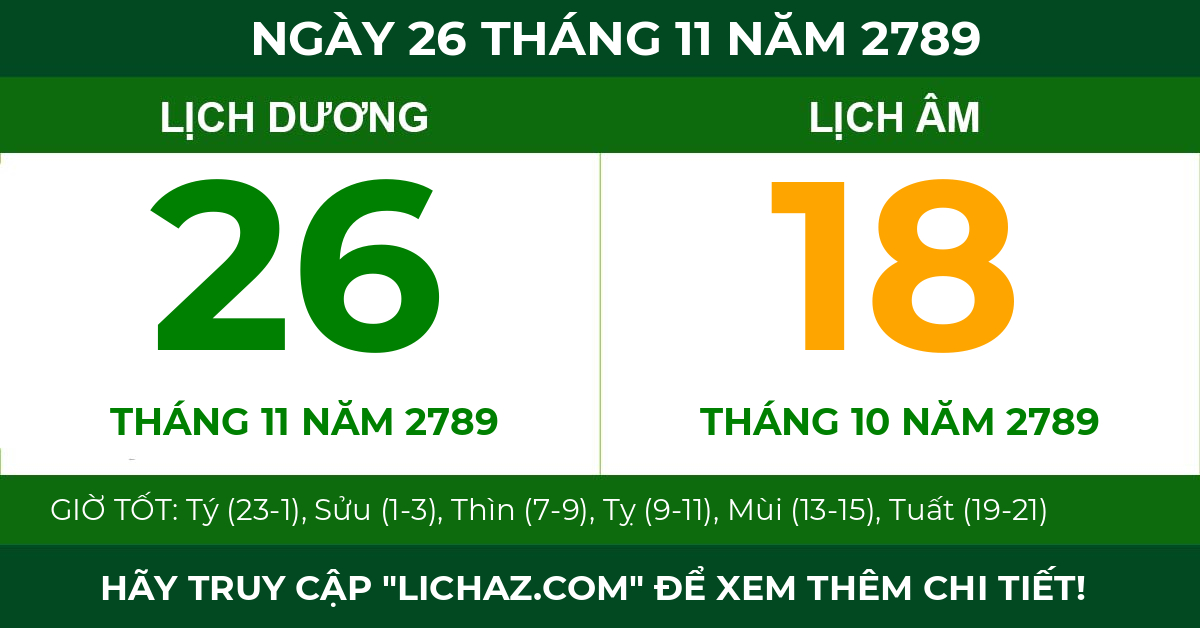lịch âm ngày 26 tháng 11 năm 2789