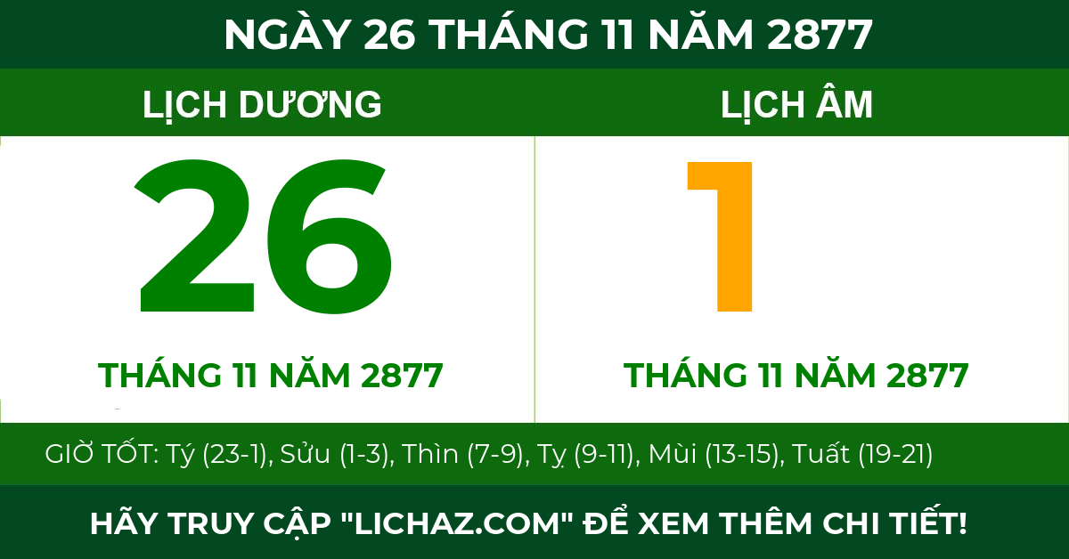 lịch âm ngày 26 tháng 11 năm 2877