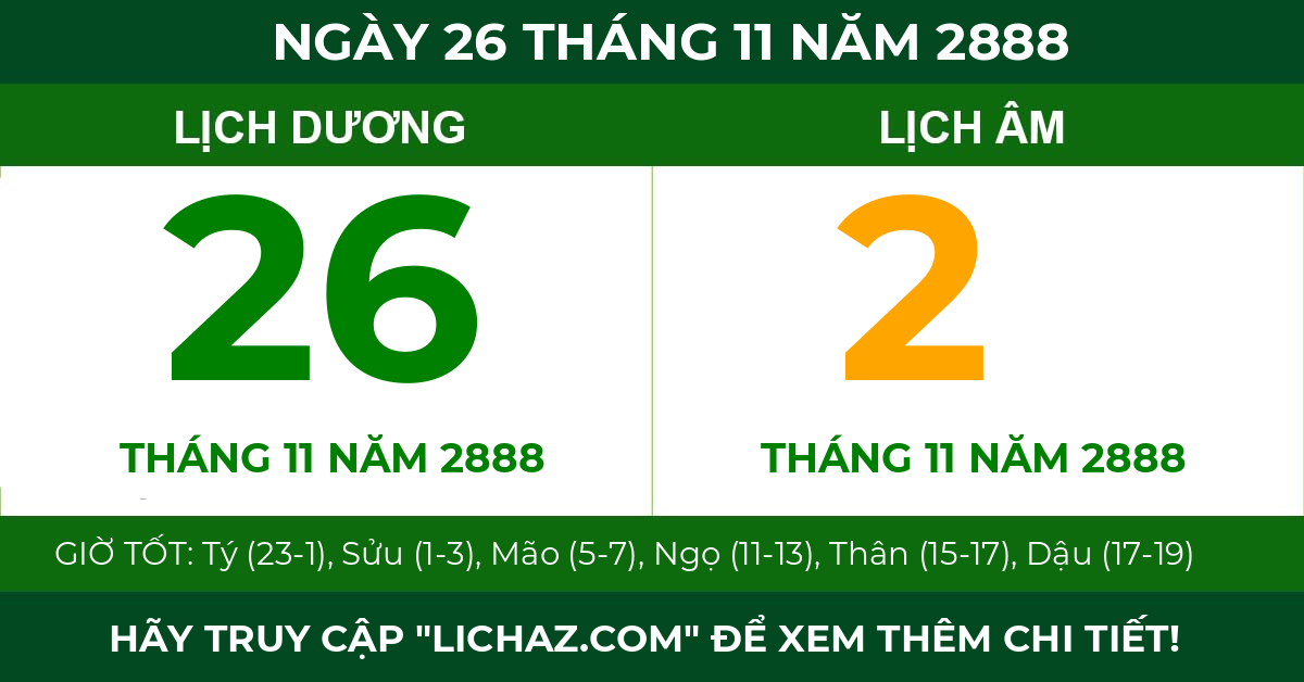 lịch âm ngày 26 tháng 11 năm 2888