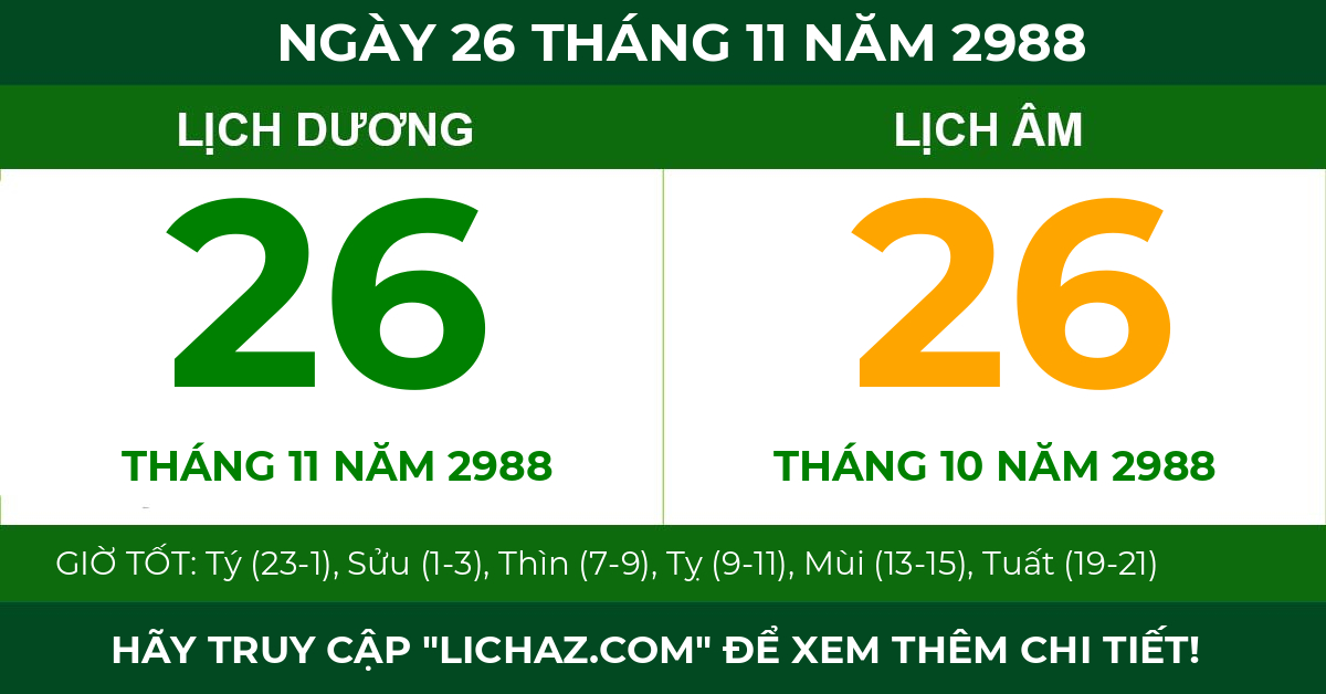 lịch âm ngày 26 tháng 11 năm 2988