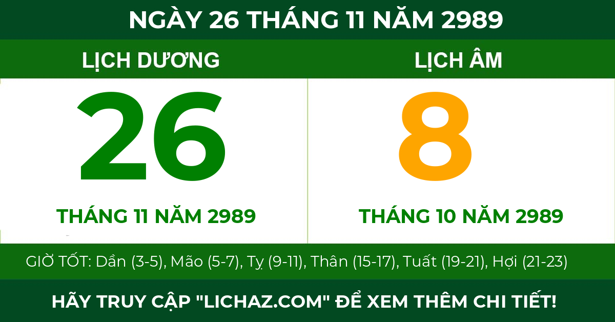 lịch âm ngày 26 tháng 11 năm 2989