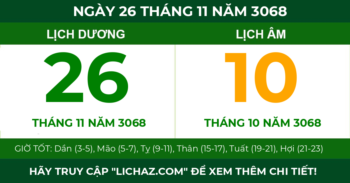 lịch âm ngày 26 tháng 11 năm 3068
