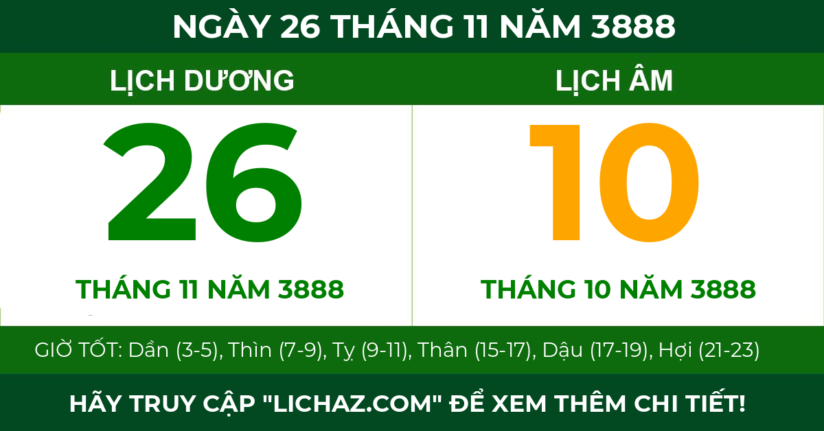 lịch âm ngày 26 tháng 11 năm 3888