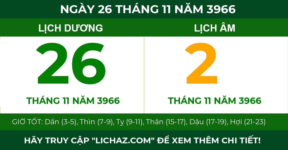 lịch âm ngày 26 tháng 11 năm 3966