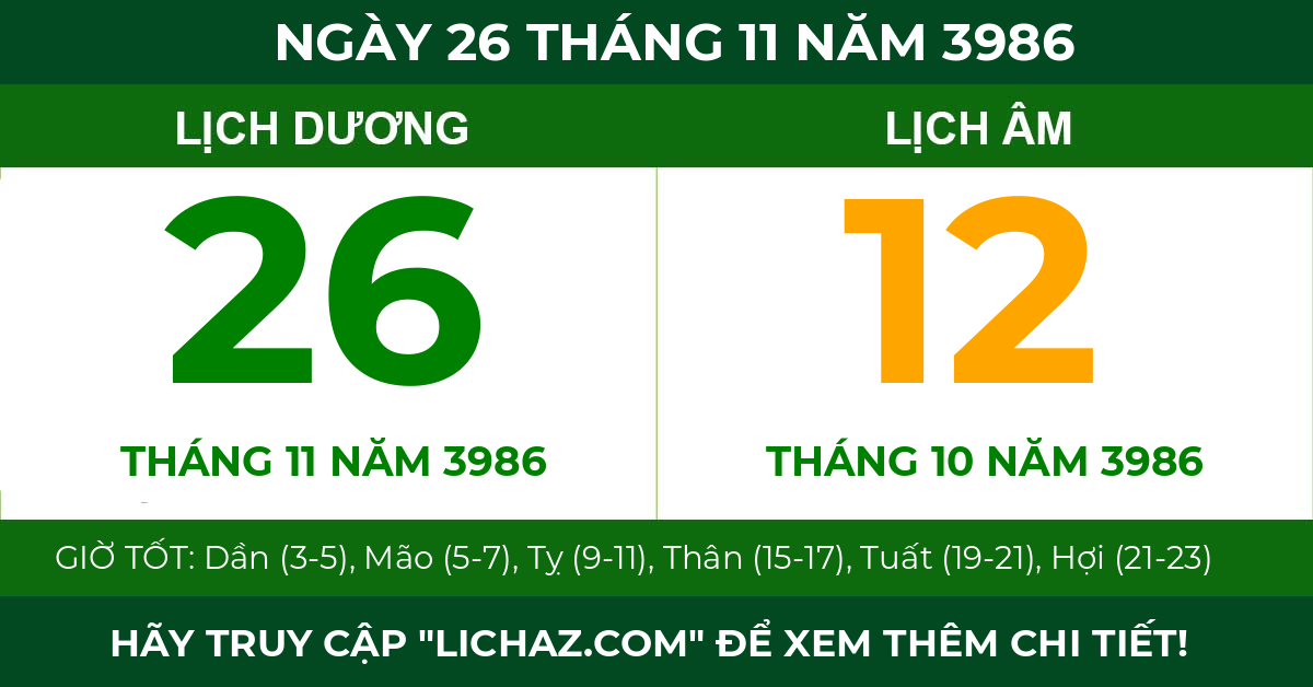 lịch âm ngày 26 tháng 11 năm 3986
