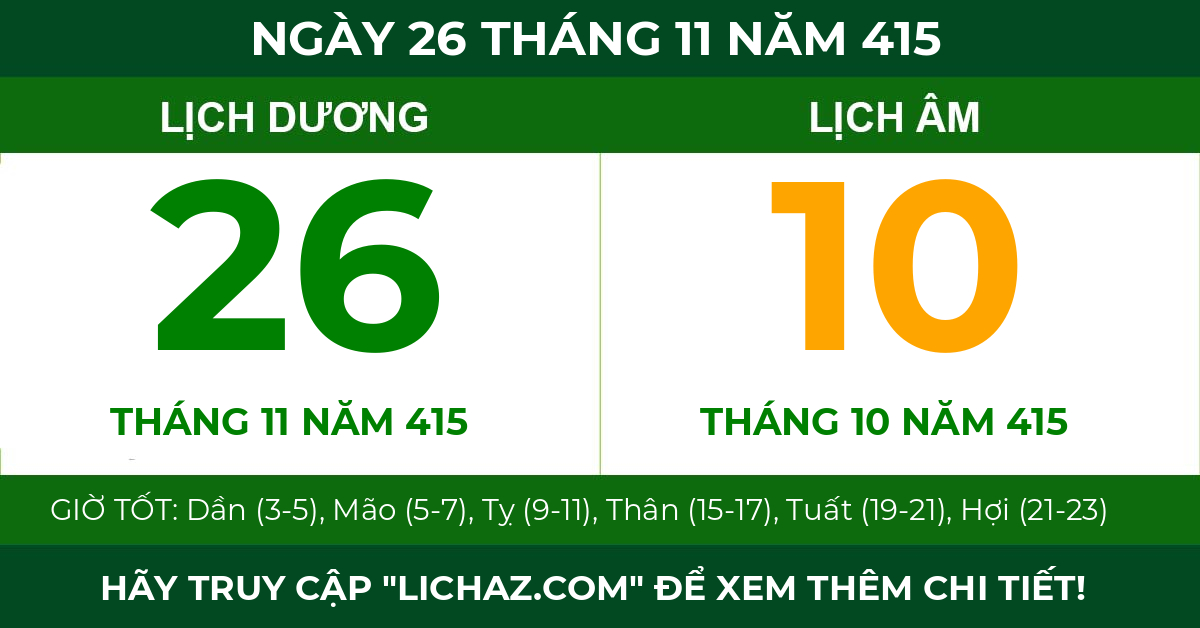 lịch âm ngày 26 tháng 11 năm 415