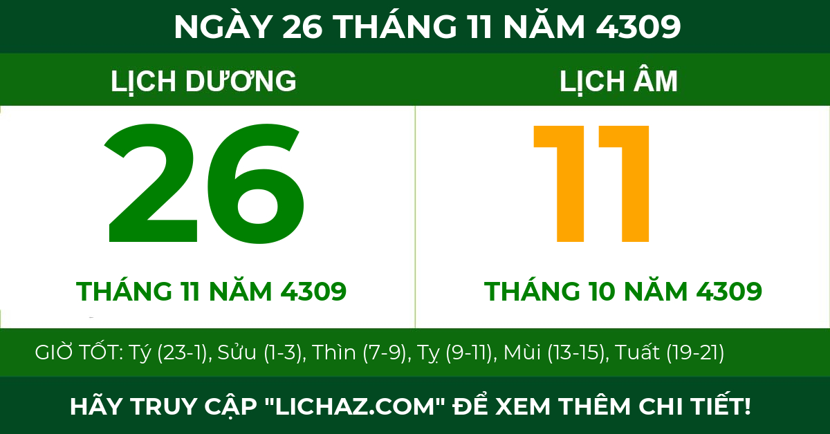 lịch âm ngày 26 tháng 11 năm 4309