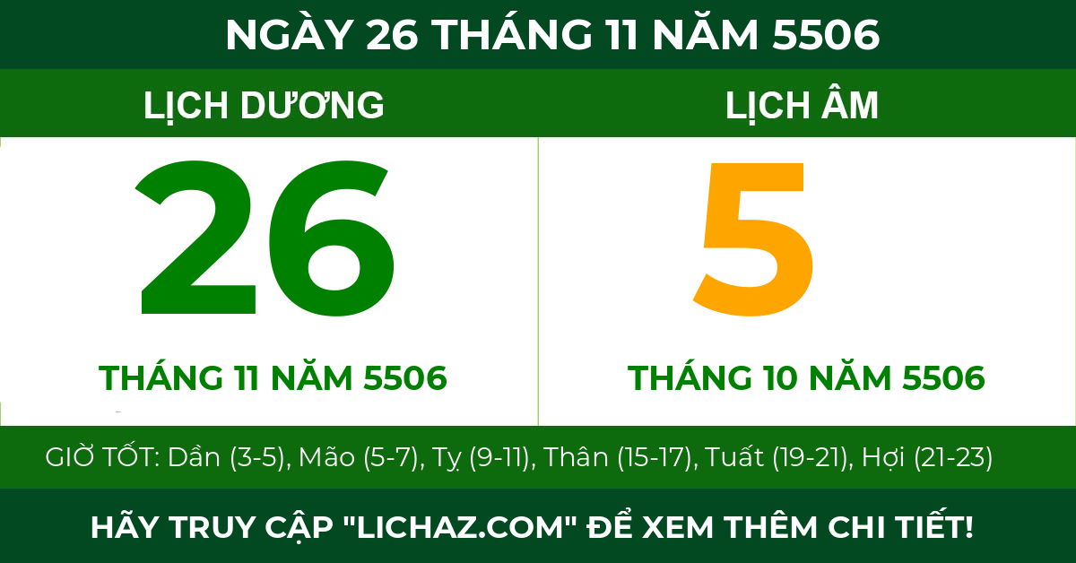 lịch âm ngày 26 tháng 11 năm 5506
