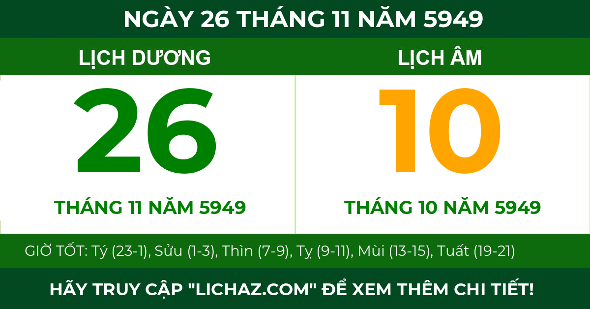 lịch âm ngày 26 tháng 11 năm 5949