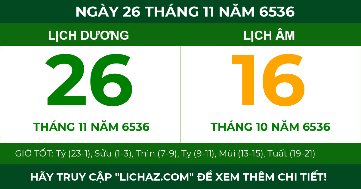 lịch âm ngày 26 tháng 11 năm 6536
