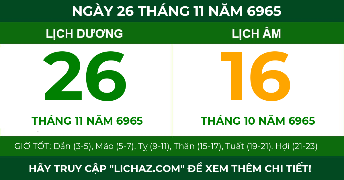lịch âm ngày 26 tháng 11 năm 6965