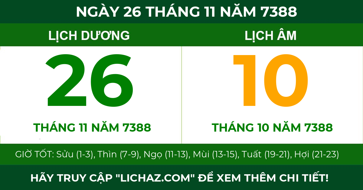 lịch âm ngày 26 tháng 11 năm 7388