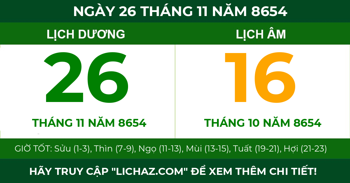 lịch âm ngày 26 tháng 11 năm 8654