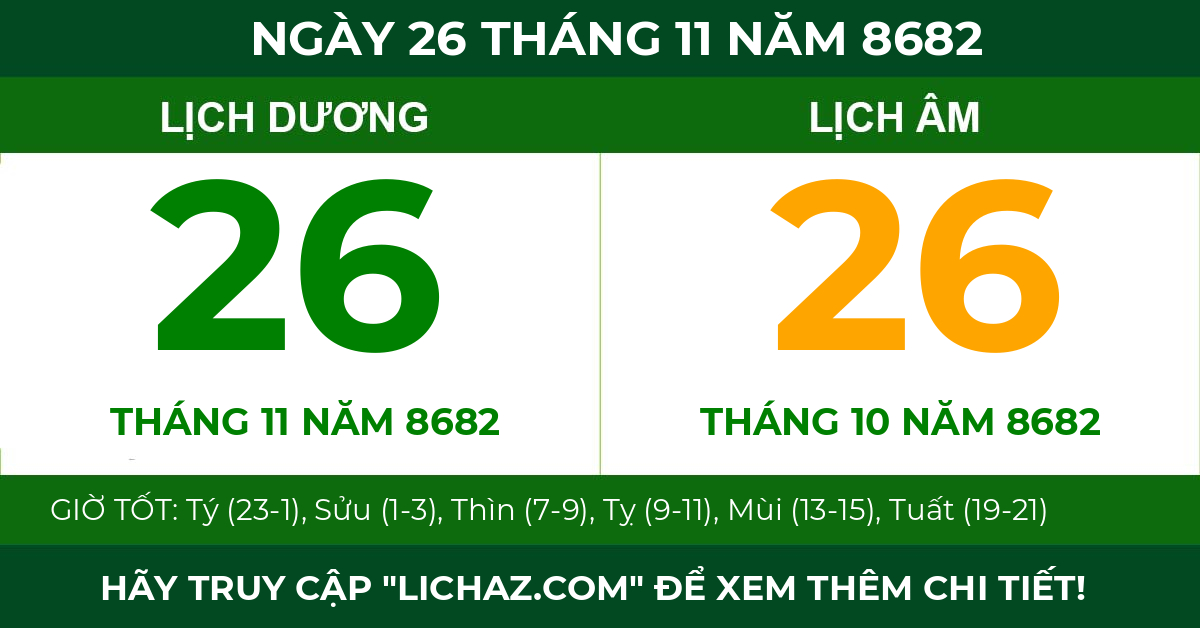 lịch âm ngày 26 tháng 11 năm 8682