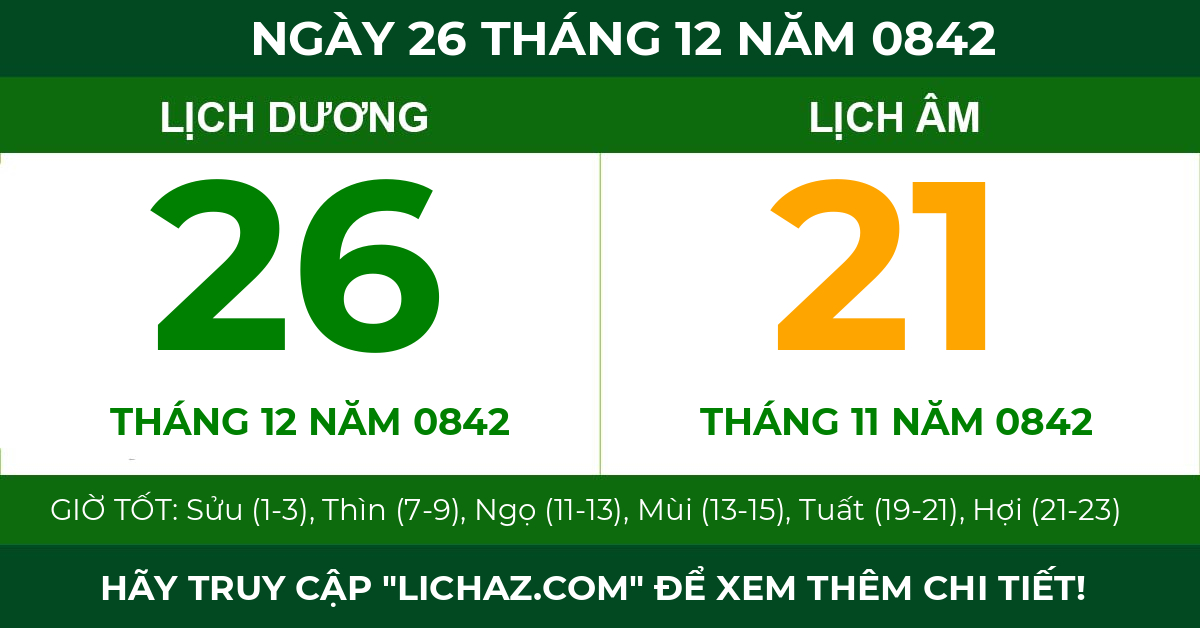 lịch âm ngày 26 tháng 12 năm 0842