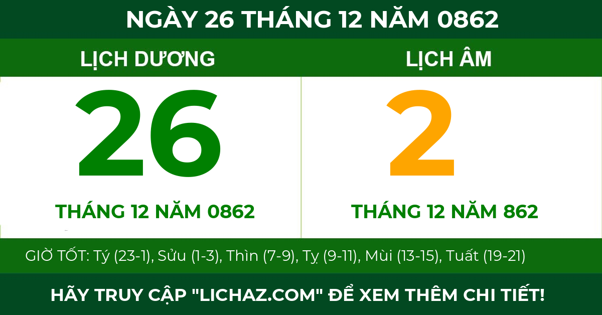 lịch âm ngày 26 tháng 12 năm 0862