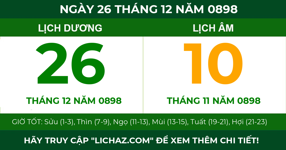 lịch âm ngày 26 tháng 12 năm 0898
