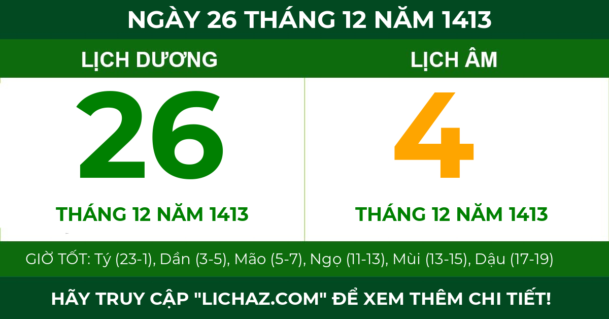 lịch âm ngày 26 tháng 12 năm 1413