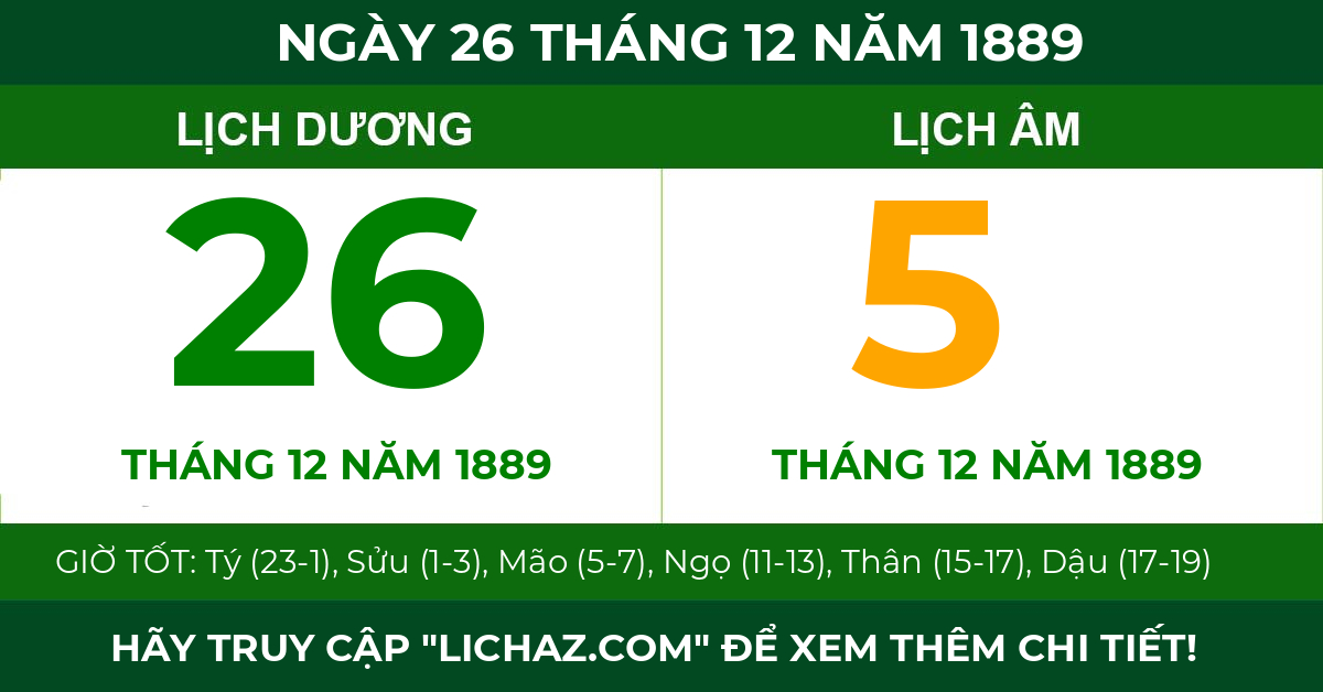 lịch âm ngày 26 tháng 12 năm 1889