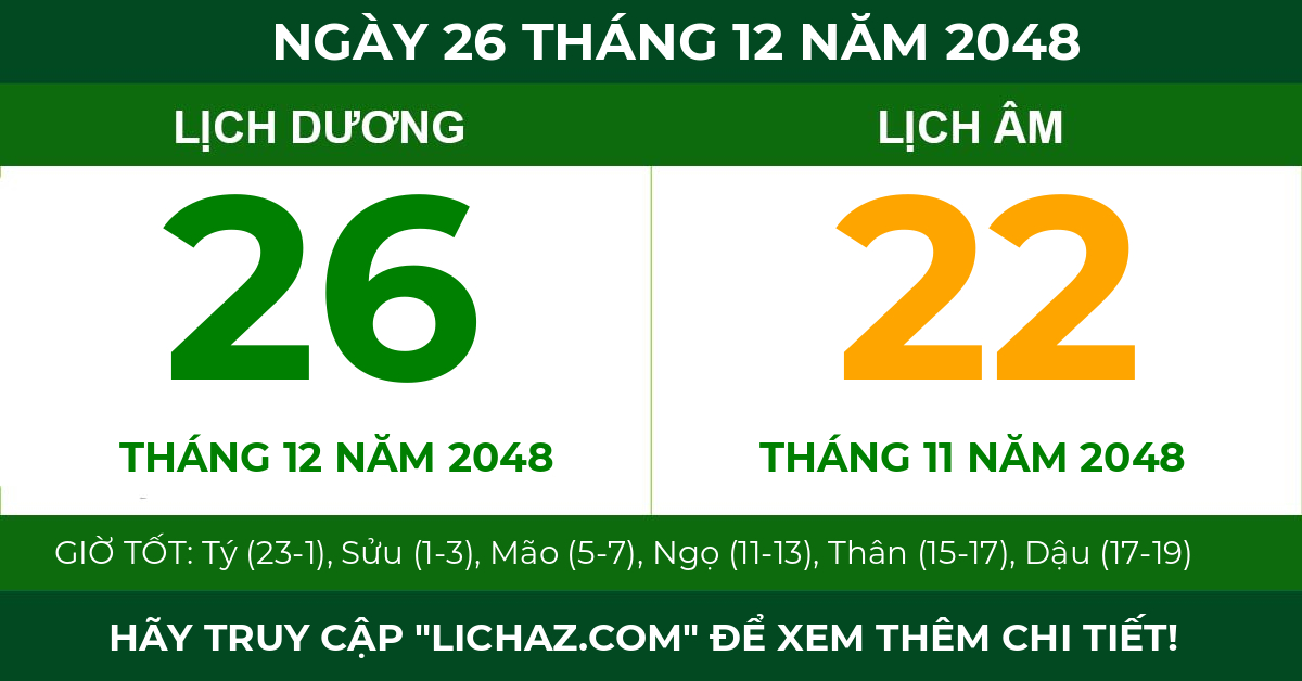 lịch âm ngày 26 tháng 12 năm 2048