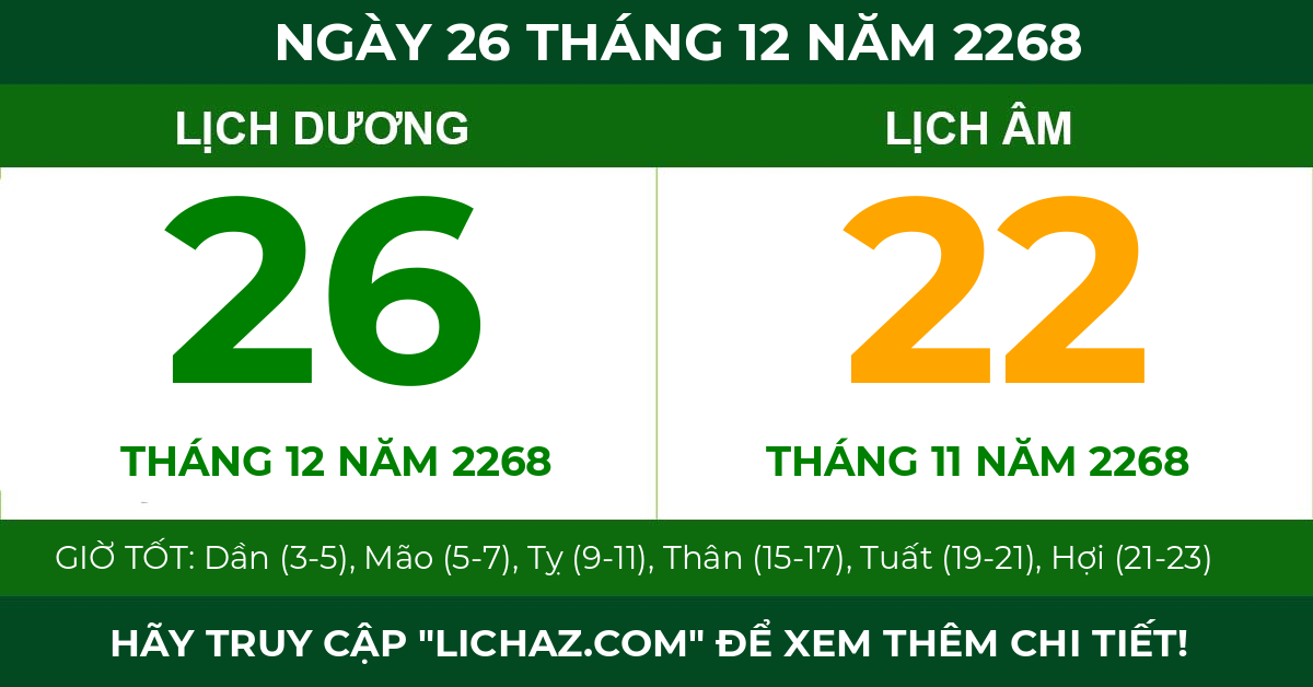lịch âm ngày 26 tháng 12 năm 2268