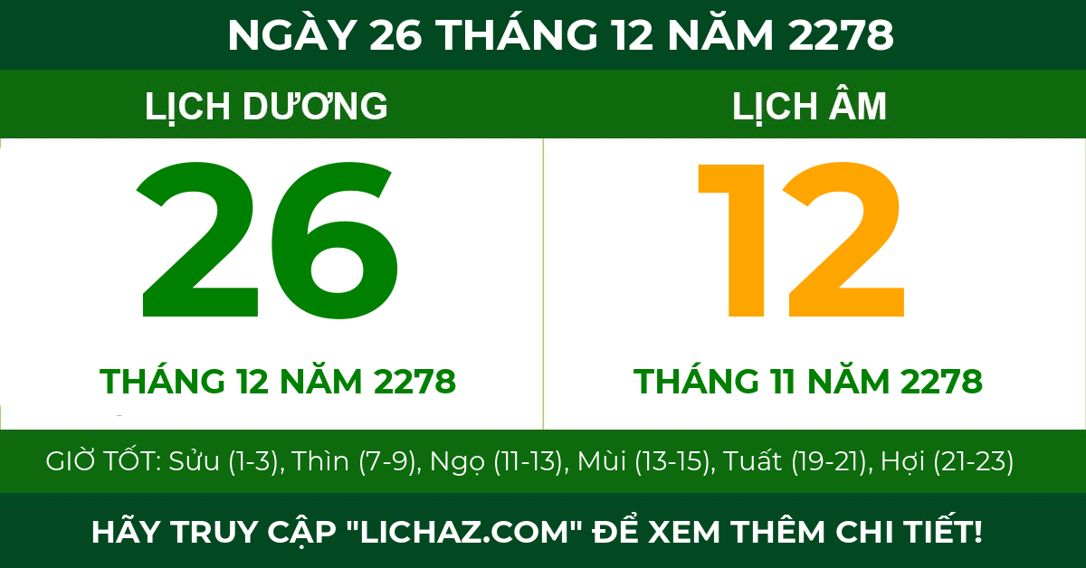 lịch âm ngày 26 tháng 12 năm 2278
