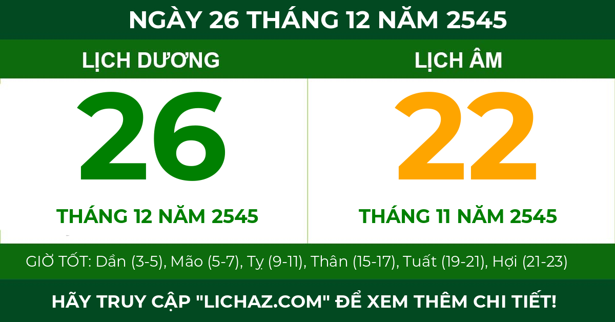 lịch âm ngày 26 tháng 12 năm 2545